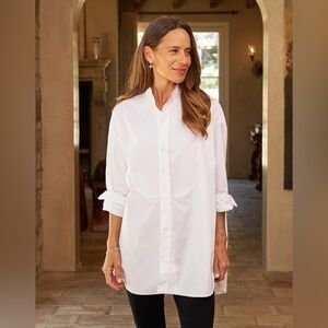 Frank & Eileen VICTORIA White Button Down Shirt With Tuxedo Inset Detail